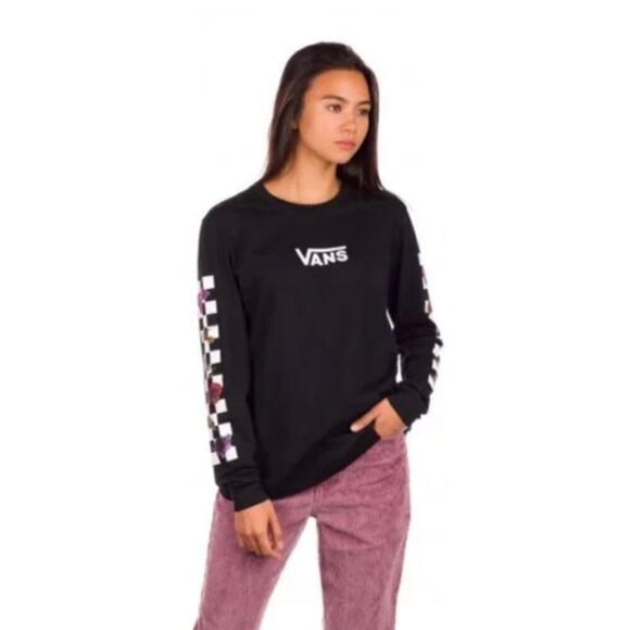 Vans Long Sleeve Black Shirt Floral arms Tee Crew Neck Size Small - Picture 6 of 8